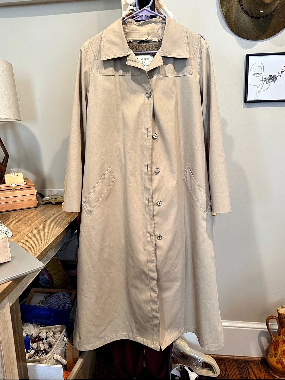 London Fog Vintage Maincoat Trench Coat with Pile Liner Beige Size 14